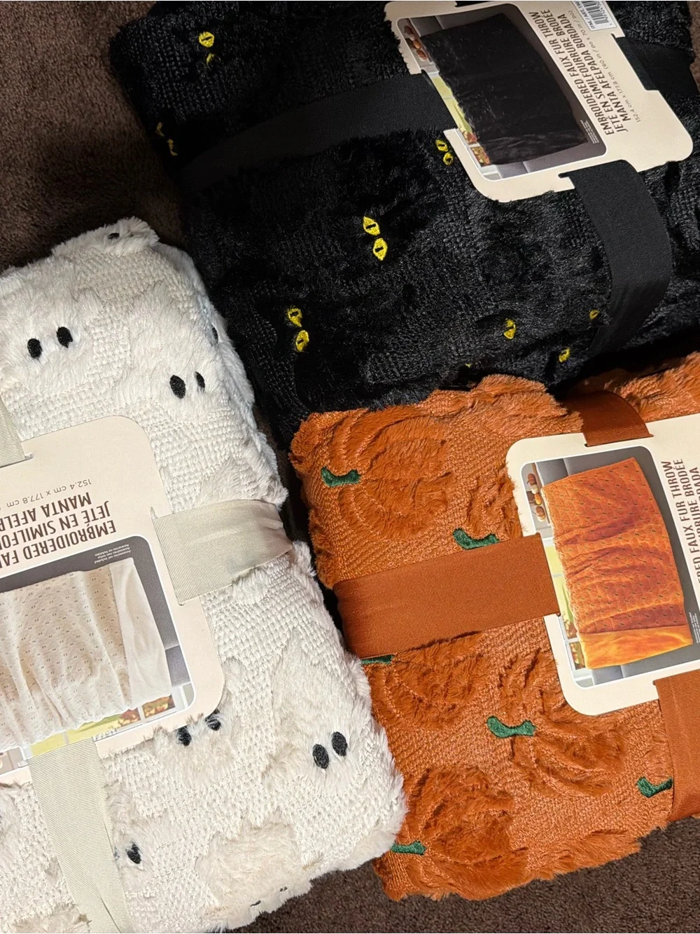 Plush Halloween Pumpkin & Ghost Throw Blanket - White, Black & Orange